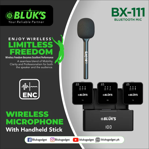 BLUKS BX-111 ENC Wireless Mic with Handheld Stick