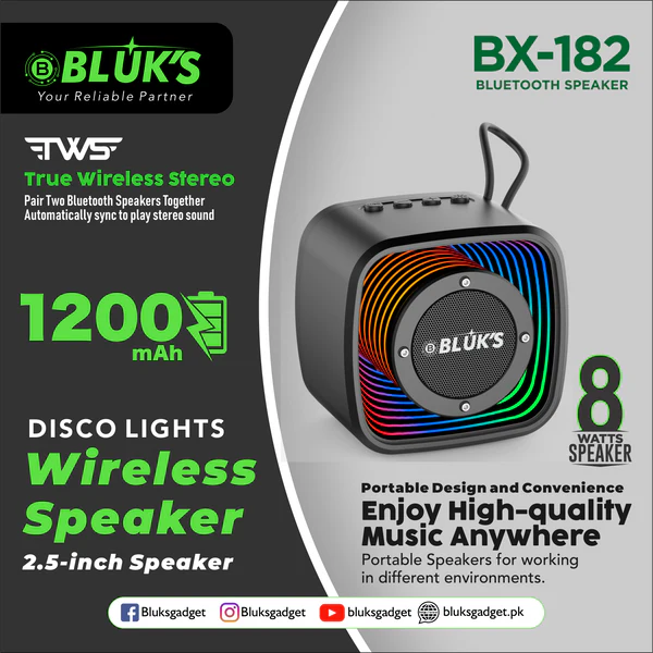 BLUKS BX-182 DISCO LIGHTS - Wireless Bluetooth Speaker