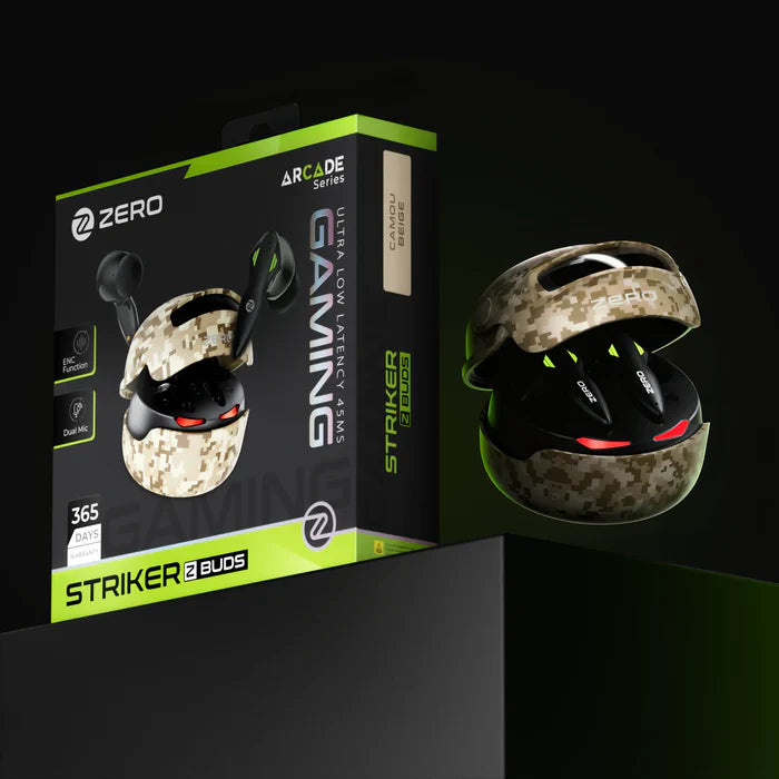 ZERO Striker Earbuds – True Wireless Bluetooth 5.3 Earbuds with ENC Noise Cancellation, Deep Bass & Ultra-Low Latency for Gaming