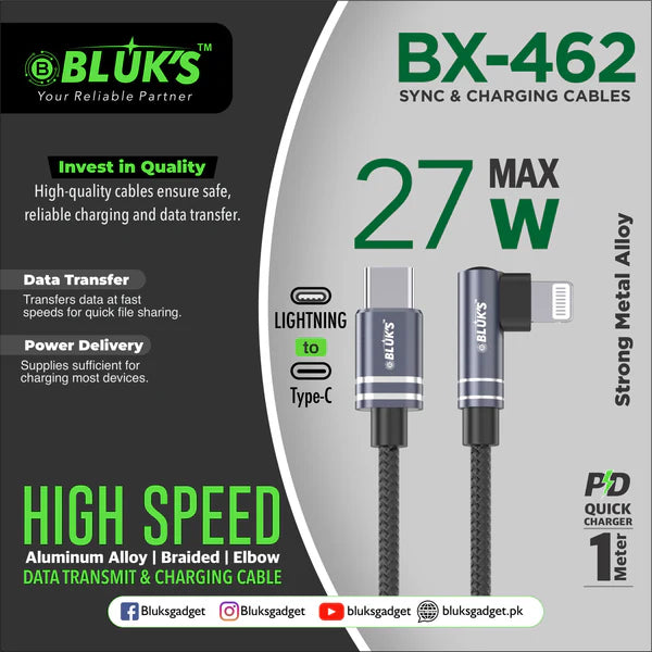 BLUKS BX-462 27W Max Sync & Charging Cable | Fast USB & Data Transfer