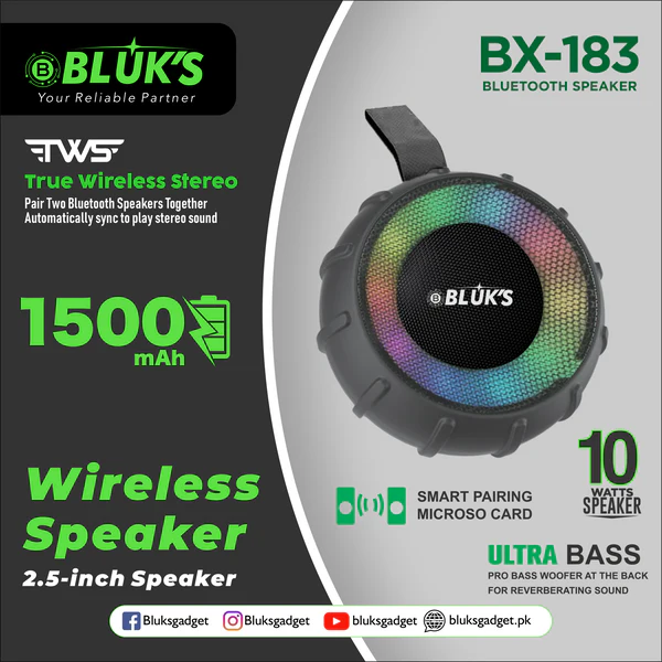 Bluks BX-183 Portable Wireless Bluetooth Speaker