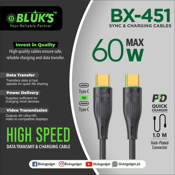BLXKS BX-451 60W Max Sync & Charging Cable | Fast USB & Data Transfer