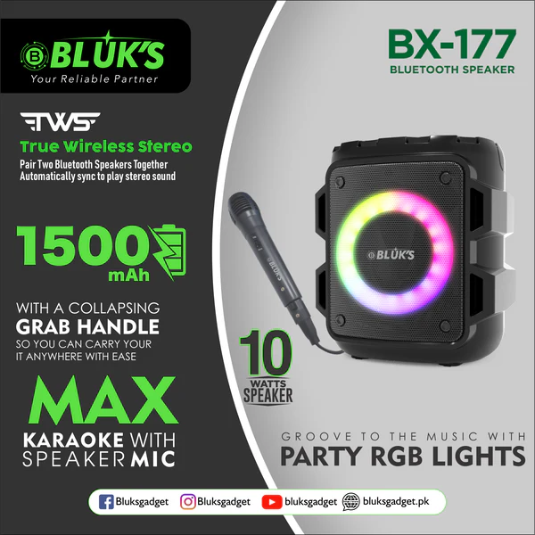 Bluks BX-177 Max Karaoke Wireless Bluetooth Speaker with Mic