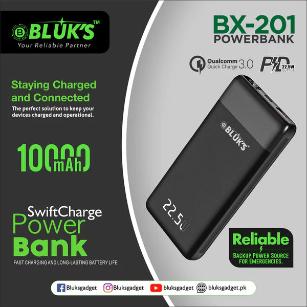 Bluks BX-201 Power Bank – 10000mAh Portable Charger