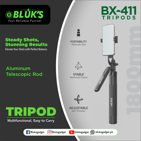 Bluks BX-411 1800mm Multifunctional Tripod with Remote & Flash Light