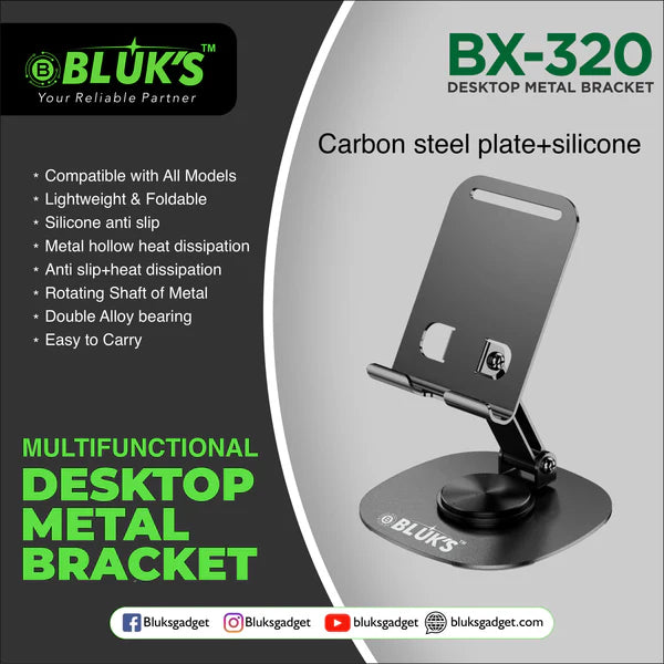 Bluks BX-320 Table Stand – Full Steel Body with 360° Rotation