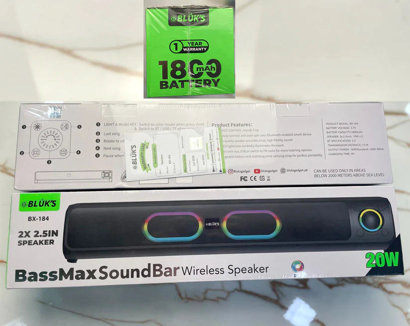 Bluks BX-184 BassMax SoundBar Wireless Speaker