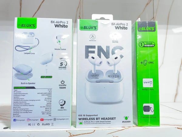 BLUKS BX-AirPro 2 White | ENC Wireless Earbuds with Extreme Sound Clarity