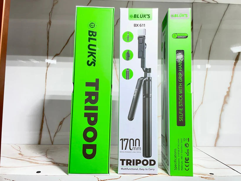 Bluks BX-611 Super Long 1700mm Selfie Stick + Tripod with Flash Light