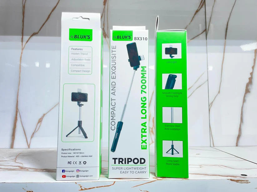Bluks BX-310 Extra Long 700mm Selfie Stick + Tripod Stand