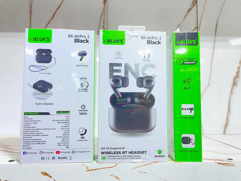 BLUKS BX-AirPro 2 Black | Wireless Bluetooth Earbuds with ENC