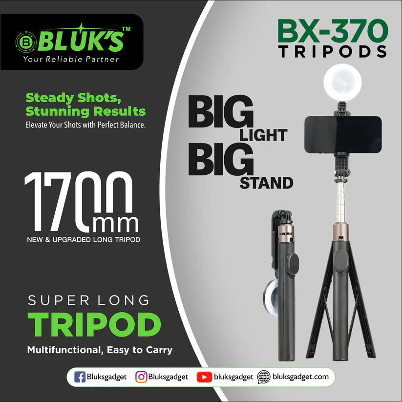 bluks BX-370 Extra Long 1700mm Selfie Stick + Tripod Stand