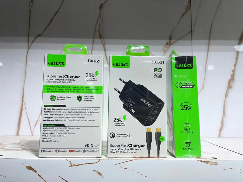 BLUKS BX-621 Charger 25W Type-C | Fast USB-C Wall Adapter