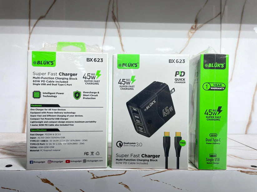 BLUKS BX-623 Super Fast Charger 45W | Quick USB-C Wall Adapter