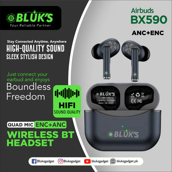 Bluks BX-590 - Quad-Mic ANC + ENC Wireless Headset