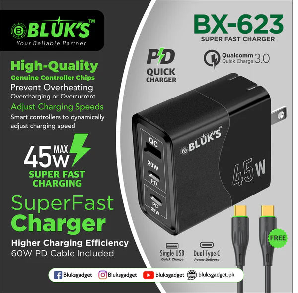 BLUKS BX-623 Super Fast Charger 45w