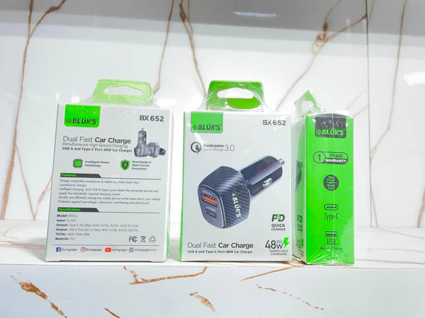 BLUKS BX-652 Dual Fast Car Charger 48W