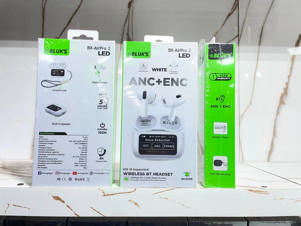 Bluks BX-AirPro 2 White ANC+ENC Working With Led Display