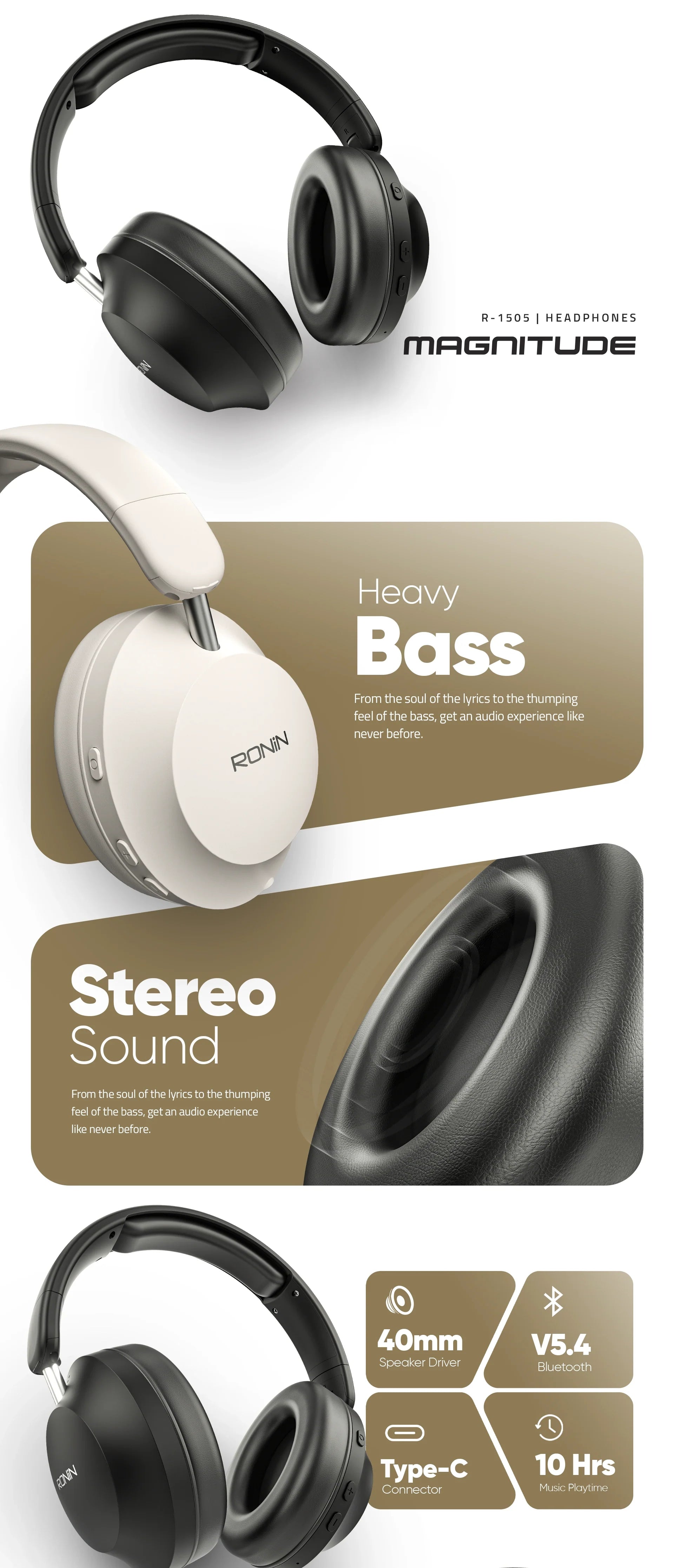 Ronin R-1505 Headphone | Deep Bass, Long Battery, Comfortable Fit